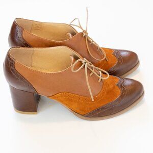 Julia Bo Morgan Leather Suede Oxford Pumps Tan Brown Euro Size 38 US 7.5-8